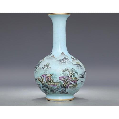 2 Antique SongDynasty porcelain vase,Ru kiln sky blue color inlaid bottle,Hand-painted crafts,Collection&Adornment,Free shipping