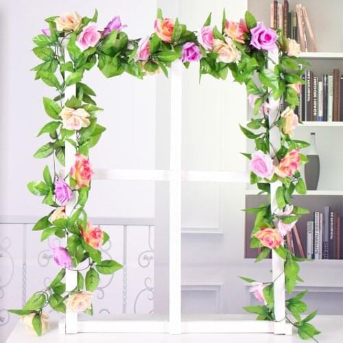 235cm Silk Artificial Rose Flowers Rattan String Vine Green Leaves For Wedding Garden Decoration Hanging Garland Wall