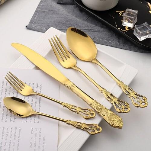 3/4/5 PCS Silver Gold Portable Creative Imperial Court Cutlery Set Dinnerware Fork and Spoon Tableware Kitchen Knife for Dinning
