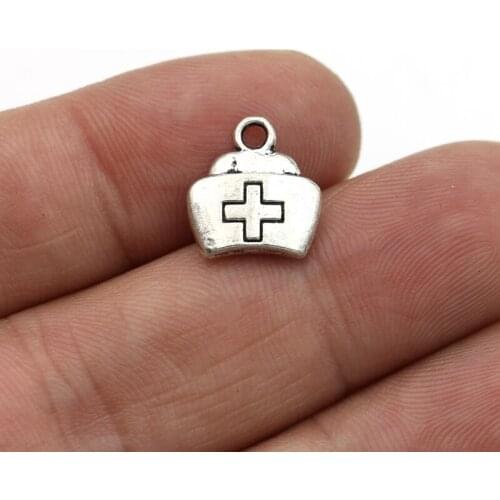 30PCS Antique Silver Plated Nurse Hat Charm Pendants for Bracelet Jewelry Accessories Making DIY 13x12mm