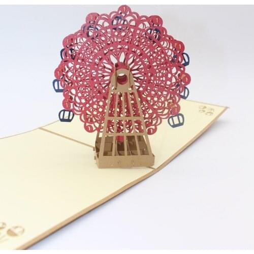 3D Laser Cut Handmade Retro Ferris Wheel Festival Blessing Paper Invitation Greeting Cards PostCard Children Kids Creative Gift