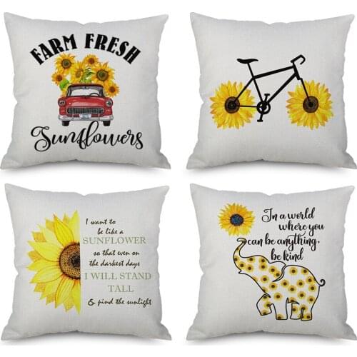 Farm Sunflower Throw Pillow Covers 4 PCS No Filler Truck Throw Pillow Linen Cushion Covers 18“X18” For Company Private Car Decor