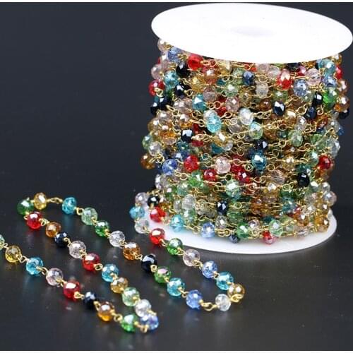 5Meter Rainbow Crystal Rosary Chain Wire Wrapped Beaded Chain Rondelle Faceted Crystal Beads DIY Jewelry Accessories Bracelet