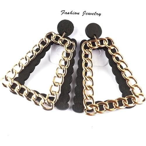 Free shipping!2022 trapezoid Metal Wooden Round Earrings for women can mixed colors