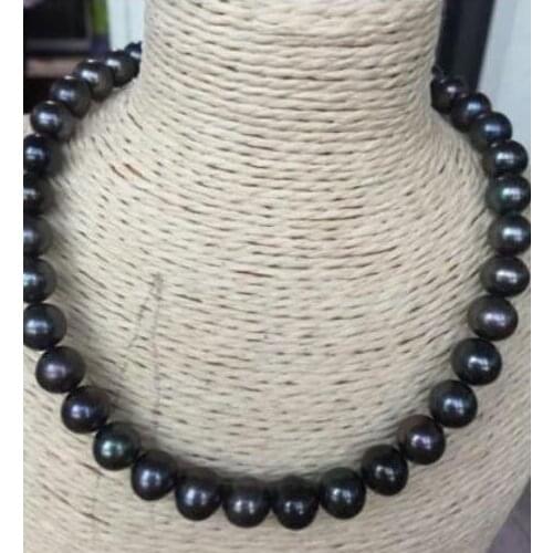 Noble jewelry AAA 11-12 mm round tahitian black pearl necklace 1 7.5 inches 14 K gold