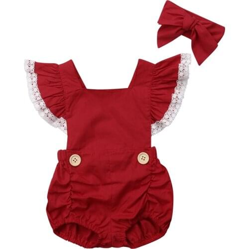 Christmas 2Pcs Newborn Baby Girls Sleeveless Bodysuit Jumpsuit Headband Outfits Set Size 0-24M