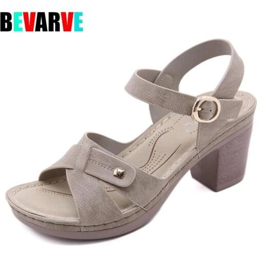 BEVARVE Summer New Womens High Heels Sandals Sexy Open Toe Thick Heels Waterproof Shoes Ankle Strap Fish Mouth Women Footwear