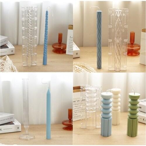 Cylindrical Twisted Diamond Embossed Pen Tip Slender Rod Candle Mold Transparent Acrylic Plastic Home Photo Props Decorative