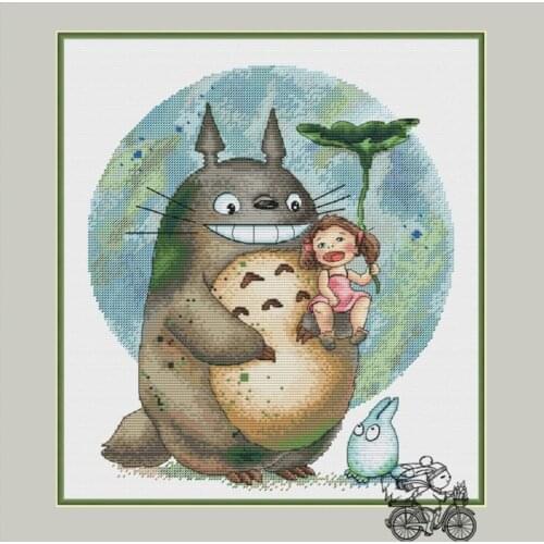 Colorfully fabric Counted Cross Stitch Kit Totoro and the baby little girl good friend free shipping