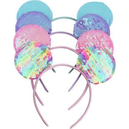 Disney 1 Cartoon Cute Mickey Sequined Bow Embroidery Baby Headband Children Hair Accessories Headwear