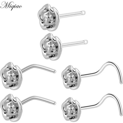 Miqiao 2pcs Popular Simple Flower Curved Rod Nose Nail Body Piercing Jewelry