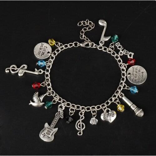 Musical Hamil Bracelet for Women Violin Microphone Music Symbol Pendant Jewelry Zinc Alloy Bracelets for Girls
