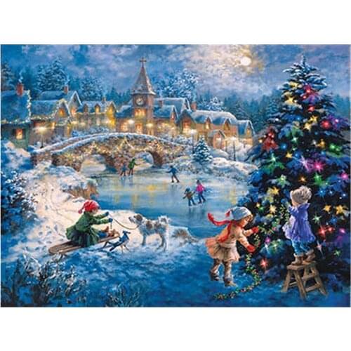 Landscape Winter Snow Scenery DIY Embroidery 11CT Cross Stitch Kits Craft Needlework Set Printed Canvas Cotton Thread Sell