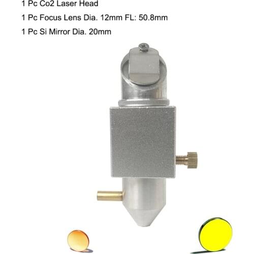 Co2 laser Head Set Model K40 2030 4060 for Co2 Laser Engraving Cutting Machine +Dia.12mm Znse Lens FL50.8mm + Si Mirror 20mm