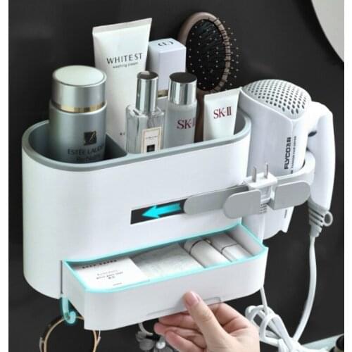 Wall-mounted hair dryer rack bathroom storage rack makeup storage bag plastic hair dryer rack shelf bathroom accessories