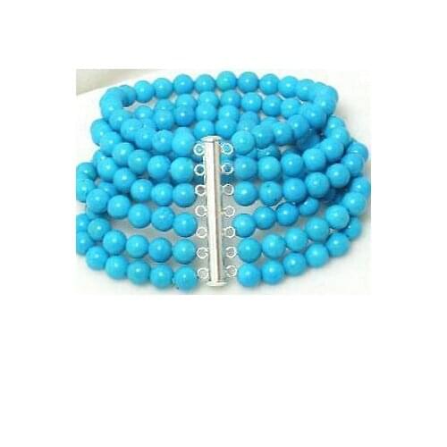 New Fashion Woman Bracelet 6mm blue round stone bead 6 row line bracelet Handmade 18-20cm 7.8