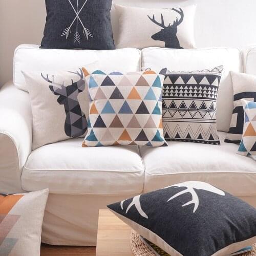 New Cotton Linen Pillow Cover Nordico Style Gemoetric Deer Cushion Cover Home Decorative Pillow Case 45x45cm/55x55cm
