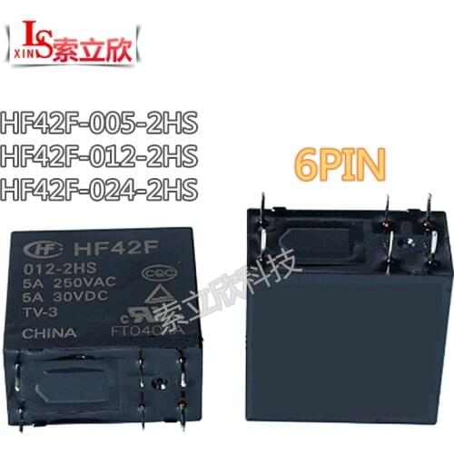 10PCS NEW relay HF42F-005-2HS HF42F-012-2HS HF42F 012 2HS HF42F-024-2HS 5A 250VAC 5V 12VDC 24V 6PIN high quality Power relay