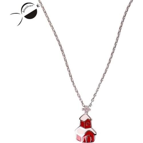 Cute Christmas House Pendent Necklaces for Women S925 Sterling Silver 2017 Jewelry Silver Short Chain Necklace Female Choker