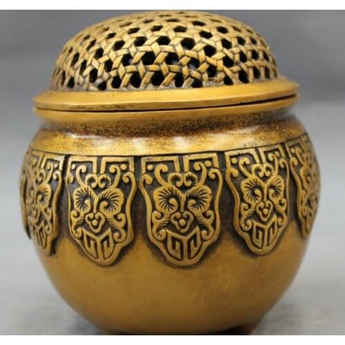 Song voge gem S2835 Tibet Bronze Buddhism Folk Smooth Style Statue Nets Jar Incense Burner Censer