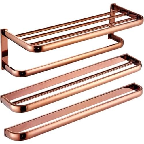 Rose Gold Bathroom Towel Rack Luxury Wall Mounted Bath Single Towel Bar Shelf Brass Double Towels Rail Holder Bathroom Accessory