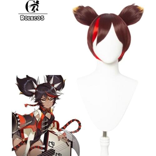 ROLECOS Genshin Impact Cosplay Hair Xinyan 30Cm Pruik Bruin Pruik Game Cosplay Pruiken Hittebestendige Synthetische Halloween