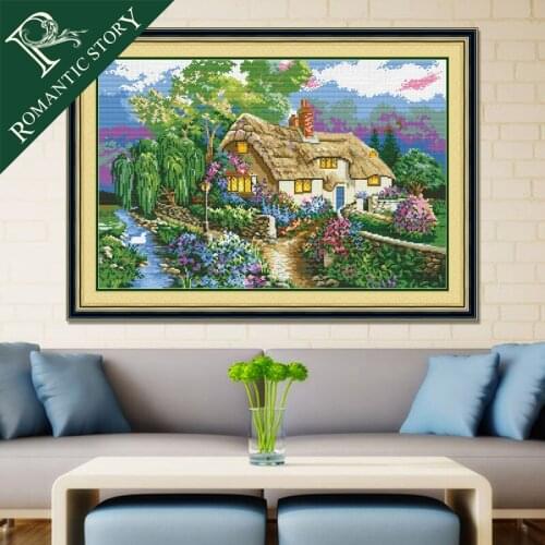 Romantic Story Village House Scenery Home Decorations Cross Stitch Needlework DIY Printing Cross Stitch For Embroidery Kits
