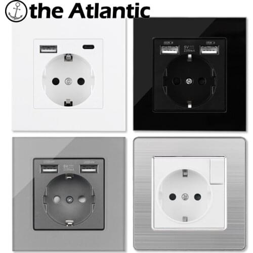 Type C Socket EU Plug Power Socket With USB Electrical Outlet White Black Gray Russia Europe Type-C Fast Charger Wall Socket