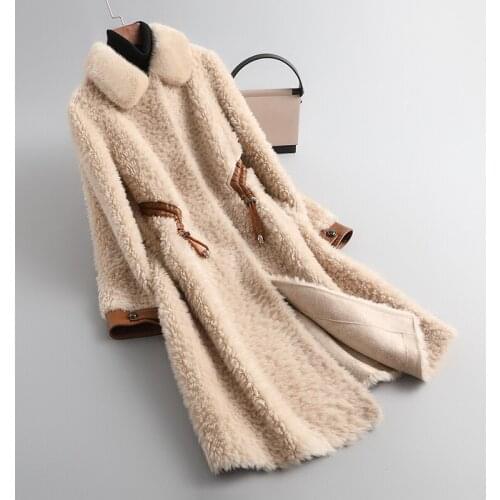 Womens Fur Coat Female 100% Wool Woman Jacket Autumn Winter Clothes Women Mink Fur Collar 2021 Abrigos Mujer Invierno Pph2919