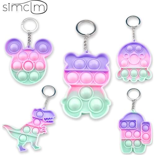 New Fashion Cute Rebound Silicone Keychain Key ring Creative Cartoon Animal trinket Relax Toys for Kid Bag Pendant Fun Keychains