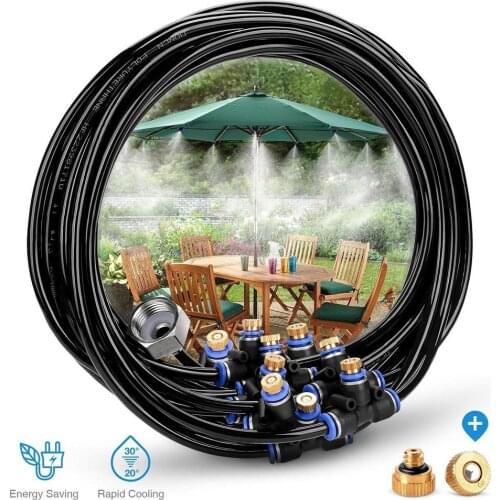 8m Outdoor Misting Cooling System Set With 9 Brass Nozzles 3/4 Adapter For Court Yard