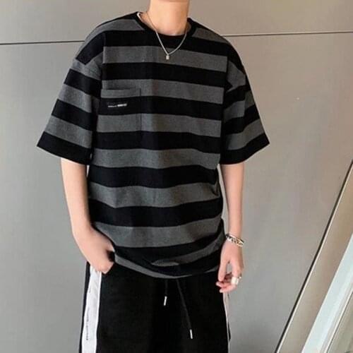 Harajuku Funny Hip Hop 2021 Striped Retro T-shirt Youth Oversized Loose Hot Clothes Teens Couples Fashion Japanese Streetwear