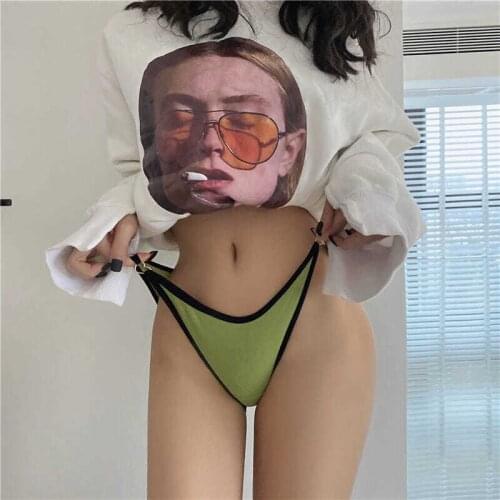 Heeatal Contrast Color Panties Women Sexy Underwear Woman Lingerie Cute Girl Underwear Metal Decoration Breathable Cotton Briefs