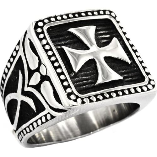 FANSSTEEL Stainless steel jewelry SQUARE CROSS WITH FREE FISH CHRIST RING FSR11W10