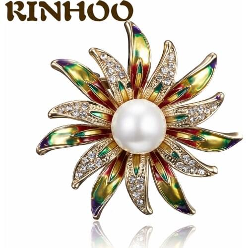 RINHOO New Korean Personality Elegant Pearl Flower Brooch Pin Badge For Women Girls Fashion Clothes Decoration Jewelry Gifts