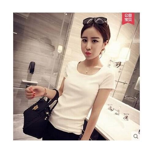 Han edition of pure black and white cultivate ones morality short sleeve ms female T-shirt collar show thin render unlined uppe