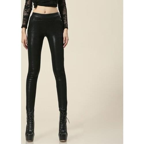 Womens fashion skinny pencil pants autumn winter leggings PU full length villi-sandwich snake skin grain EU/S-4XL