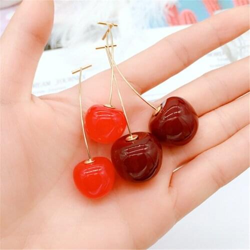 1 Pair Women Cherry Earrings Fruit Stud Dangle Drop Simulation Red Cherry Earrings Sweet Bohemian Fashion Jewelry Gift