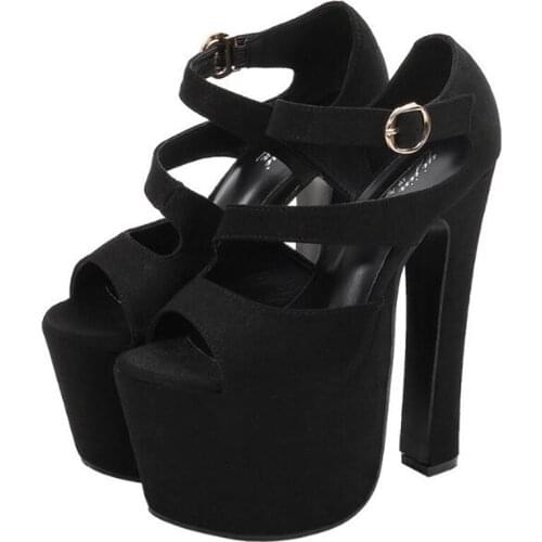 2020 New Summer Open Toe Platform Shoes Women Waterproof Casual Ladies Shoes Flock Buckle 17CM Thick High Heels shoes women