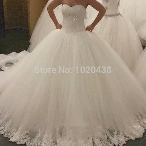 Vestido De Novia 2018 Romantic Crystal Sweetheart Lace bridal Ball Gown Bridal Robe De Mariage