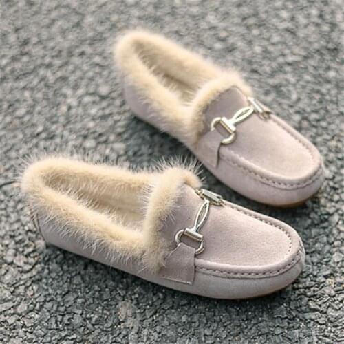 Winter Womens Shoes Flats Loafers Fashion Leather Brand Womens Designer Flat Ladies Fur Shoes Woman Luxury Female Footwear