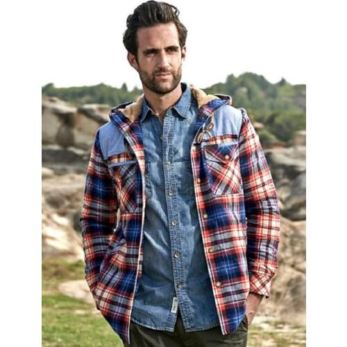 Winter Jacket Men Fleece Warm Jacket Shirts Coat Pure Cotton Plaid Hooded Jackets Coats Single Breasted chaquetas hombre M-XXXL