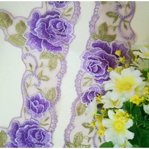 1M Embroidery Lace Fabric 11cm Lace Trim Purple Ribbon Curtain Trimmings Clothing Wedding Dresses Rose Lace For Dress Adorn V20