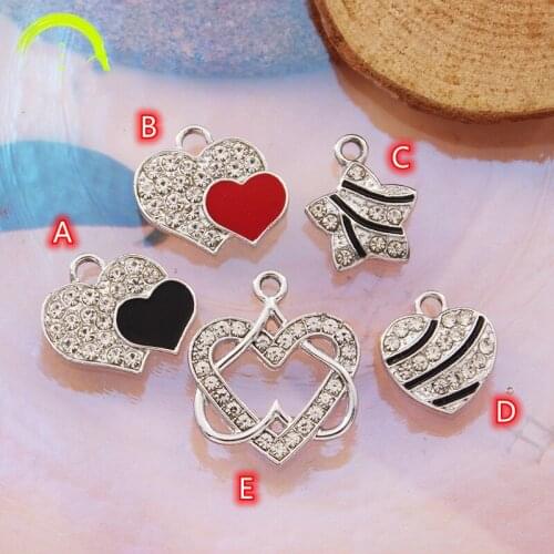 Rhinestone Hearts Charm Pendant for Earrings making 10pcs Enamel Couple Hearts Charms with Clear Rhinestones Jewelry Accessories
