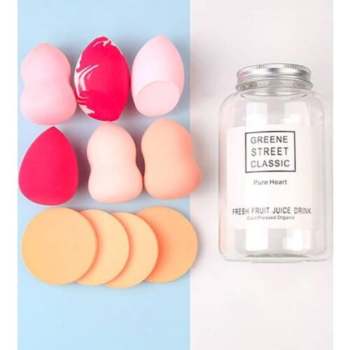 10Pcs/set Colorful Cosmetic Puff Makeup Foundation BB Cream Sponge Powder Puff, Professional Make Up Flutter With Storage Bottle