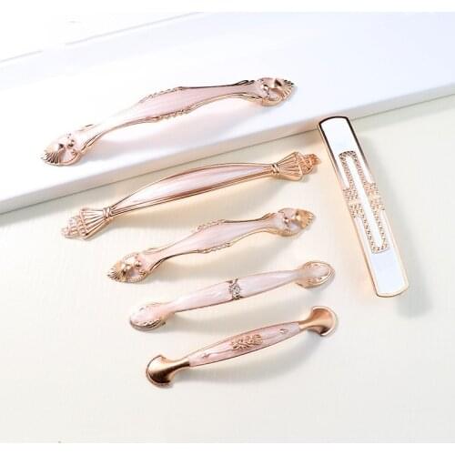 2 Pcs European Pink Gold Wardrobe Door Solid Handle Modern Drawer Cabinet Door Handle American Aluminum Handle
