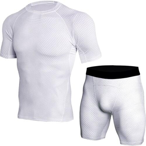 2018Yuerlian Quick Dry Fitness Tights Running Set Gym Sportswear Short Sleeve T-Shirt Demix Shorts Yoga Tracksuit Mens sports su