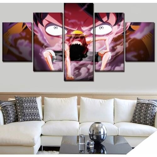 5 Piece Canvas Wall Art Painting Pirate King Print Figure Modular Pictures Anime Poster Modern Home Decor Living Room Decoration