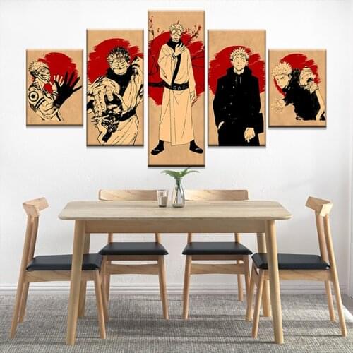 5 Pieces Jujutsu Kaisen Poster Anime Painting Morden Art Canvas Poster Sukuna Wallpaper Artwork Yuji Wall Murals Home Decor Gift
