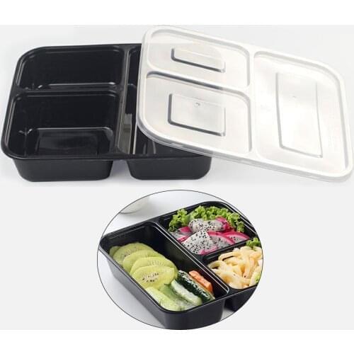 5 Pcs Plastic Lunch Box Takeaway Box Disposable Lunch Box Square 3 Grid Lunch Takeaway Box
